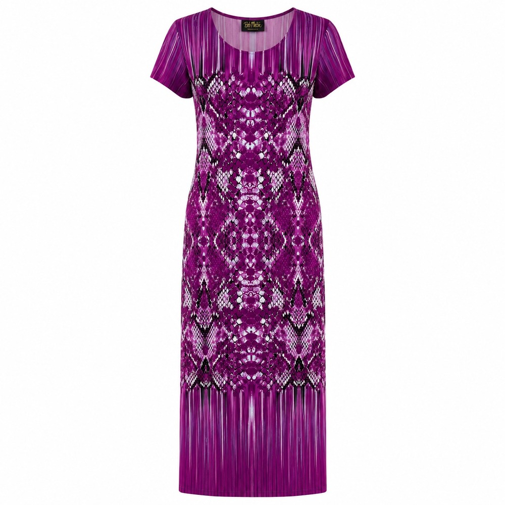 Y2K Bob Mackie Artsy Purple Snakeskin Print Maxi Dress Size Small Mob Wife Chic